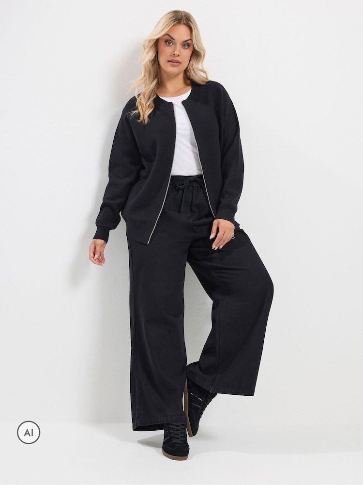 Yours Curve Black Knitted Bomber Jacket - Image 2 of 7