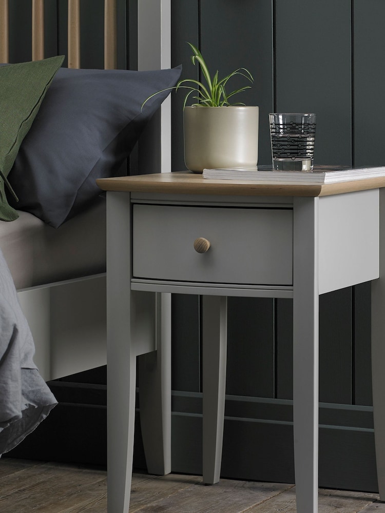 Bentley Designs Grey Whitby Scandi Oak 1 Drawer Bedside Table - Image 1 of 3