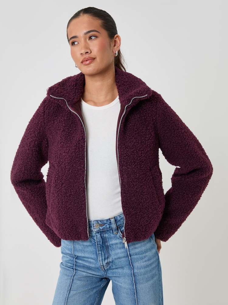 Threadbare Purple Funnel Neck Borg Bomber Jacket - Image 1 of 5