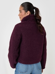 Threadbare Purple Funnel Neck Borg Bomber Jacket - Image 2 of 5