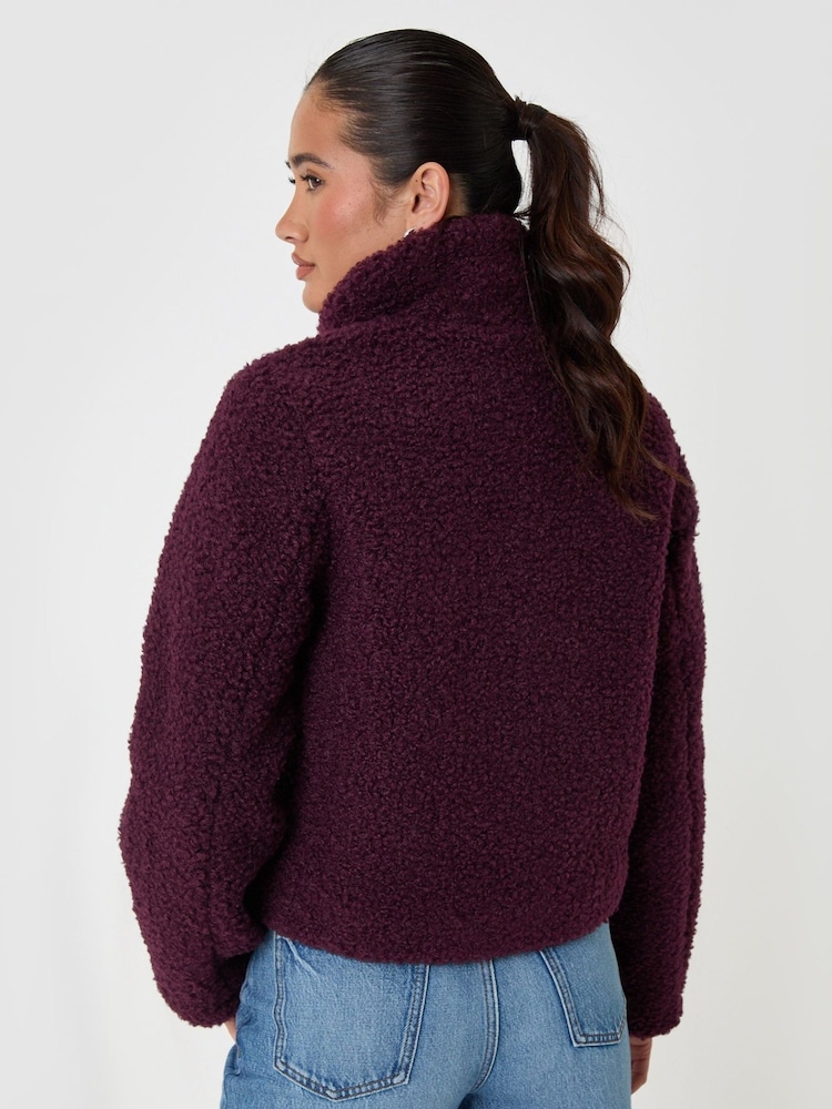 Threadbare Purple Funnel Neck Borg Bomber Jacket - Image 2 of 5