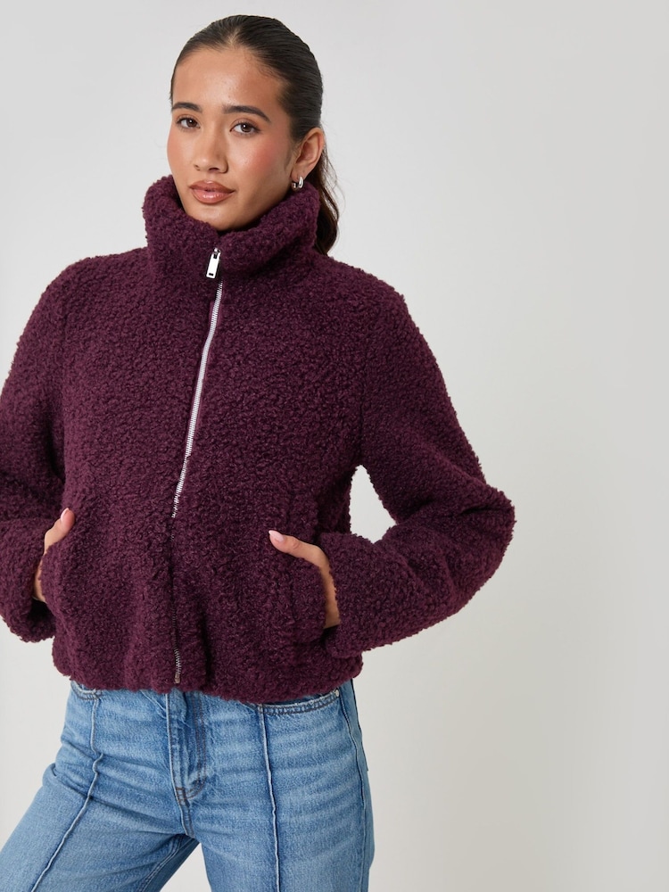Threadbare Purple Funnel Neck Borg Bomber Jacket - Image 5 of 5