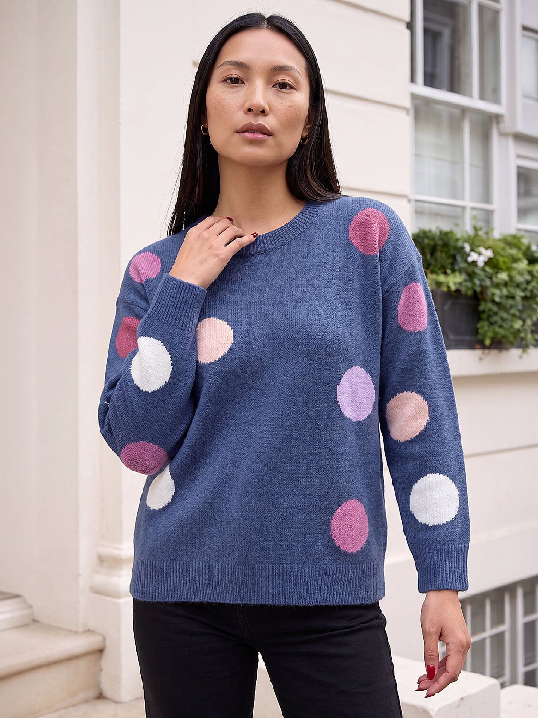 Roman Women's Mid Blue Polka Dot Knit Jumper In | Size: 20 - Image 2