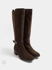Evans Brown Suede Buckle Knee High Heeled Boots - Image 2 of 4