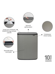 Brabantia Mineral Concrete Grey Bo Touch 60L Bin - Image 5 of 5