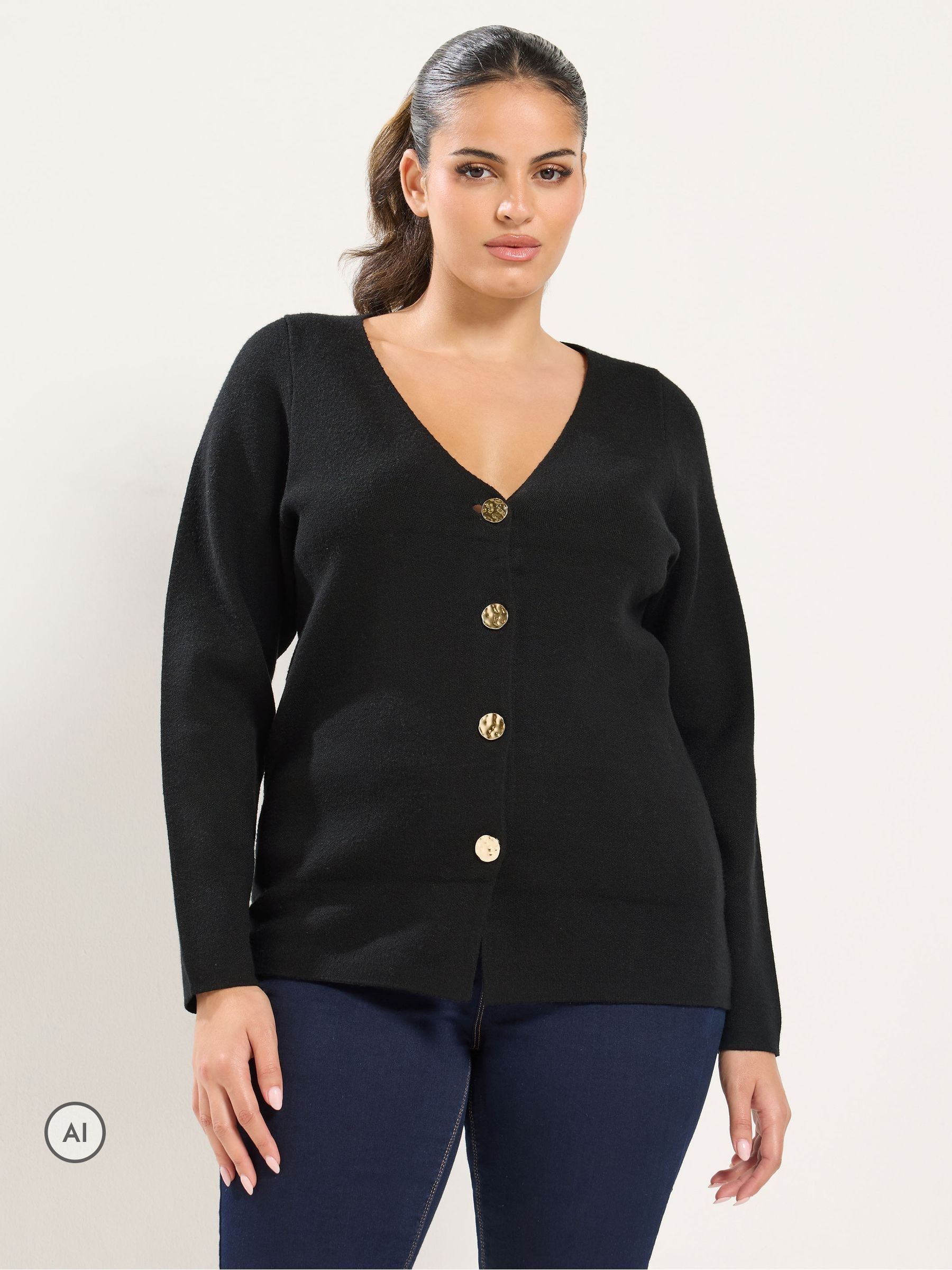 Yours Women's Black Button Through Cardigan In | Size: 30/32 - Image 6