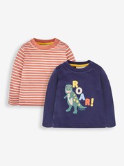 JoJo Maman Bébé Navy 2-Pack Appliqué & Stripe Baby Tops - Image 1 of 5