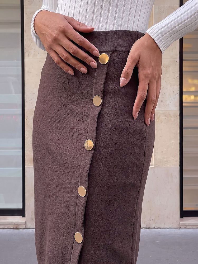 Roman Brown Button Wrap Skirt - Image 4 of 4