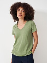 Crew Clothing Green Light 100% Cotton Perfect V-Neck Slub T-Shirt - Image 1 of 5