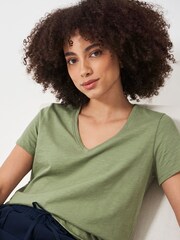 Crew Clothing Green Light 100% Cotton Perfect V-Neck Slub T-Shirt - Image 3 of 5