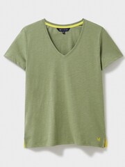 Crew Clothing Green Light 100% Cotton Perfect V-Neck Slub T-Shirt - Image 5 of 5