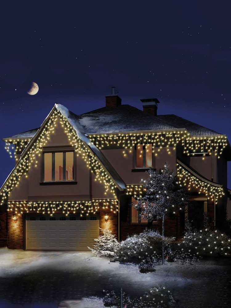 Premier Decorations Ltd Warm White 720 LED Snowing Icicles Christmas Lights with Timer 17.8M - Image 1 of 4