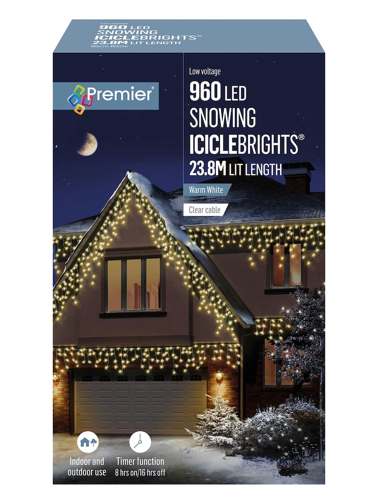 Premier Decorations Ltd Warm White 720 LED Snowing Icicles Christmas Lights with Timer 17.8M - Image 2 of 4