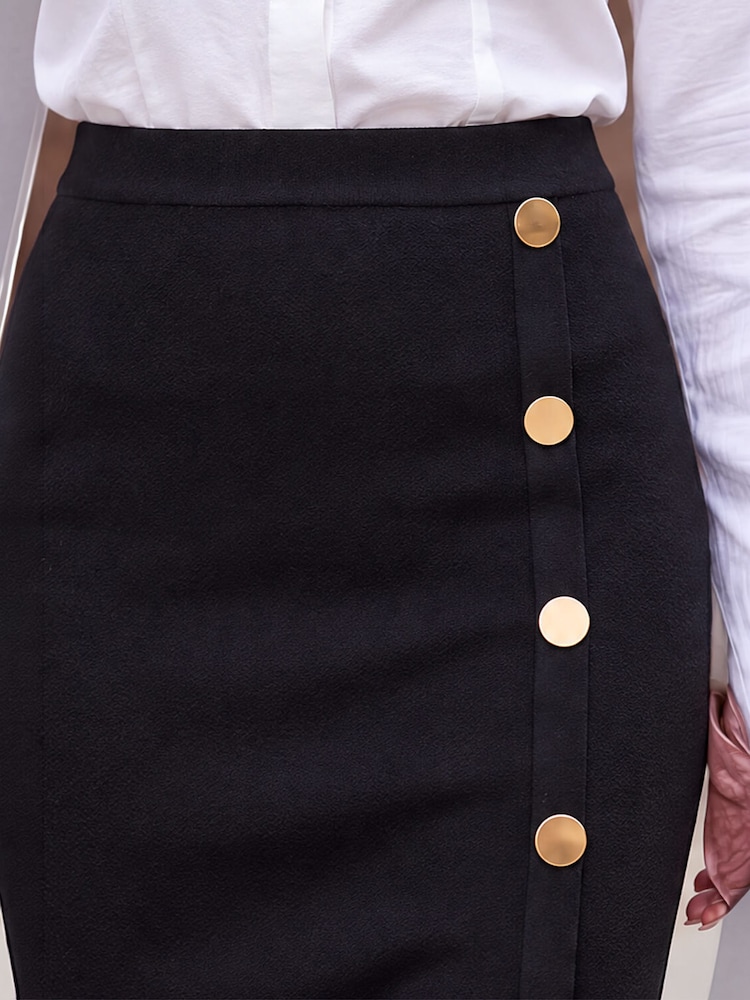 Roman Black Button Wrap Skirt - Image 4 of 4