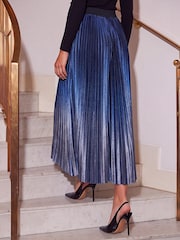 Roman Blue Velvet Ombre Pleated Midi Skirt - Image 2 of 4
