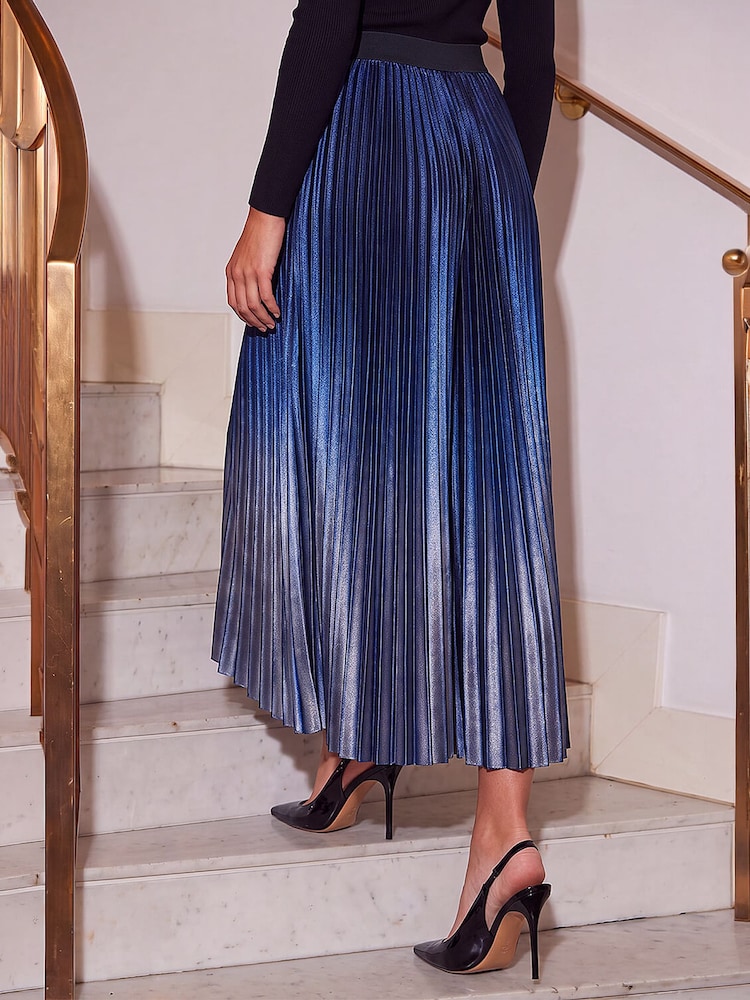 Roman Blue Velvet Ombre Pleated Midi Skirt - Image 2 of 4