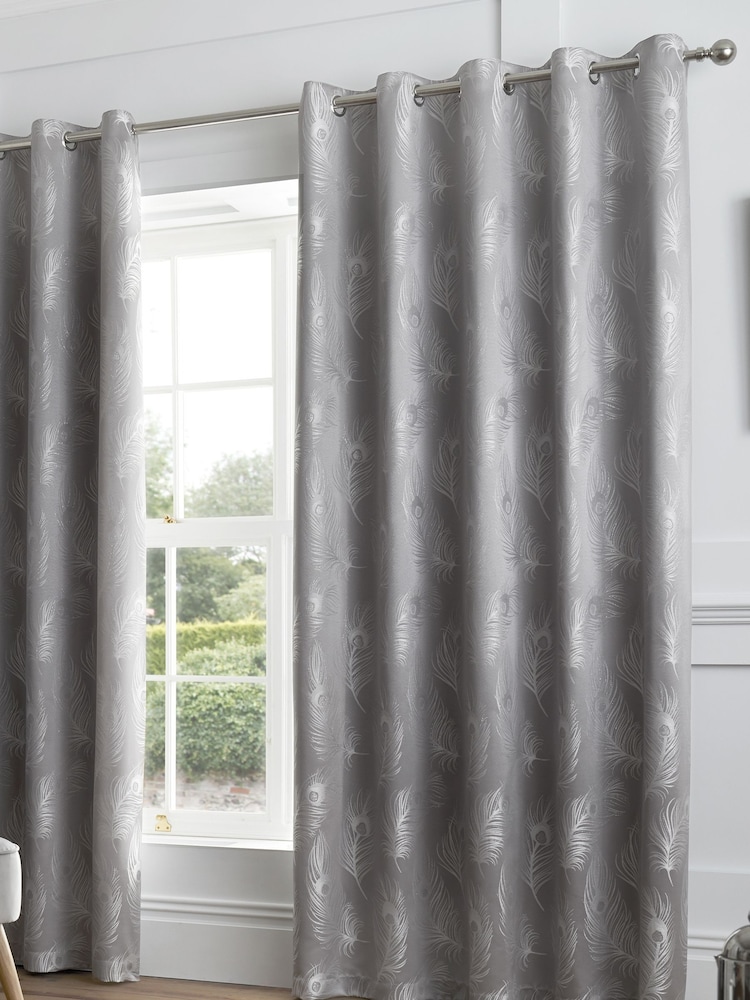 Curtina Gefütterte Jacquard-Ösenvorhänge mit Federdesign, 100% Baumwolle - Bild 2 von 4 Curtina Gefütterte Jacquard-Ösenvorhänge mit Federdesign, 100% Baumwolle - Bild 2 von 4