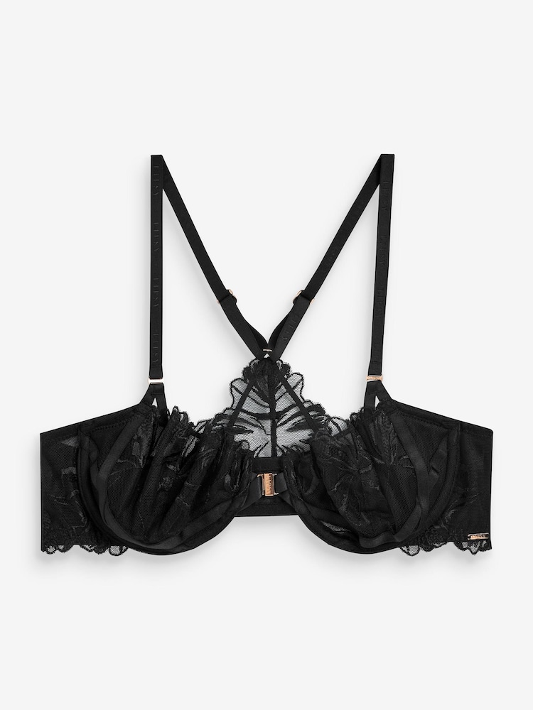 Lipsy Black Non Pad Balcony Embroidery Bra - Image 5 of 5