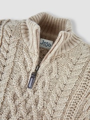 JoJo Maman Bébé Ecru Cable Half Zip Jumper - Image 2 of 4