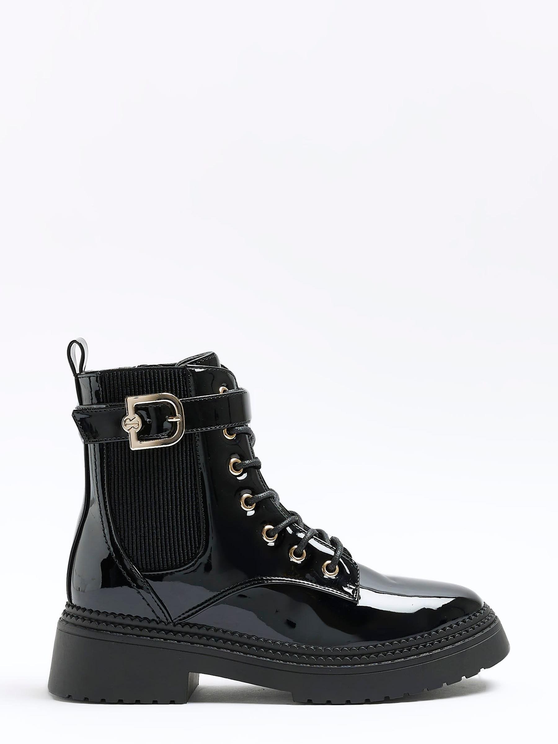 Buy River Island Black Black Lace Up Buckle Boots from Next Luxembourg