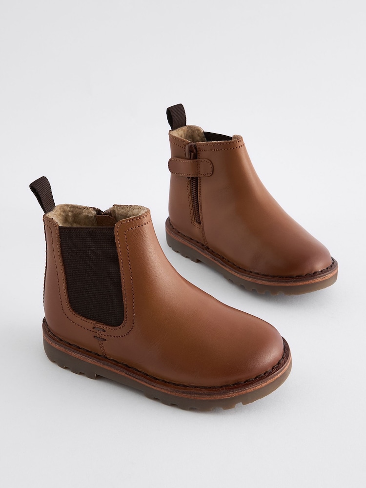 Hellbraun - Warmgefütterte Chelsea-Stiefeletten aus Leder - Bild 1 von 5 Hellbraun - Warmgefütterte Chelsea-Stiefeletten aus Leder - Bild 1 von 5