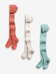 Oatmeal/Sage/Ginger Cotton Rich Rib Tights 3 Pack - Image 1 of 4