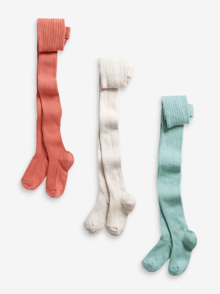 Oatmeal/Sage/Ginger Cotton Rich Rib Tights 3 Pack - Image 1 of 4 Oatmeal/Sage/Ginger Cotton Rich Rib Tights 3 Pack - Image 1 of 4