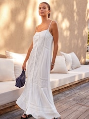 White Embroidered Strappy Maxi Summer Dress - Image 2 of 8