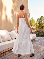 White Embroidered Strappy Maxi Summer Dress - Image 3 of 8