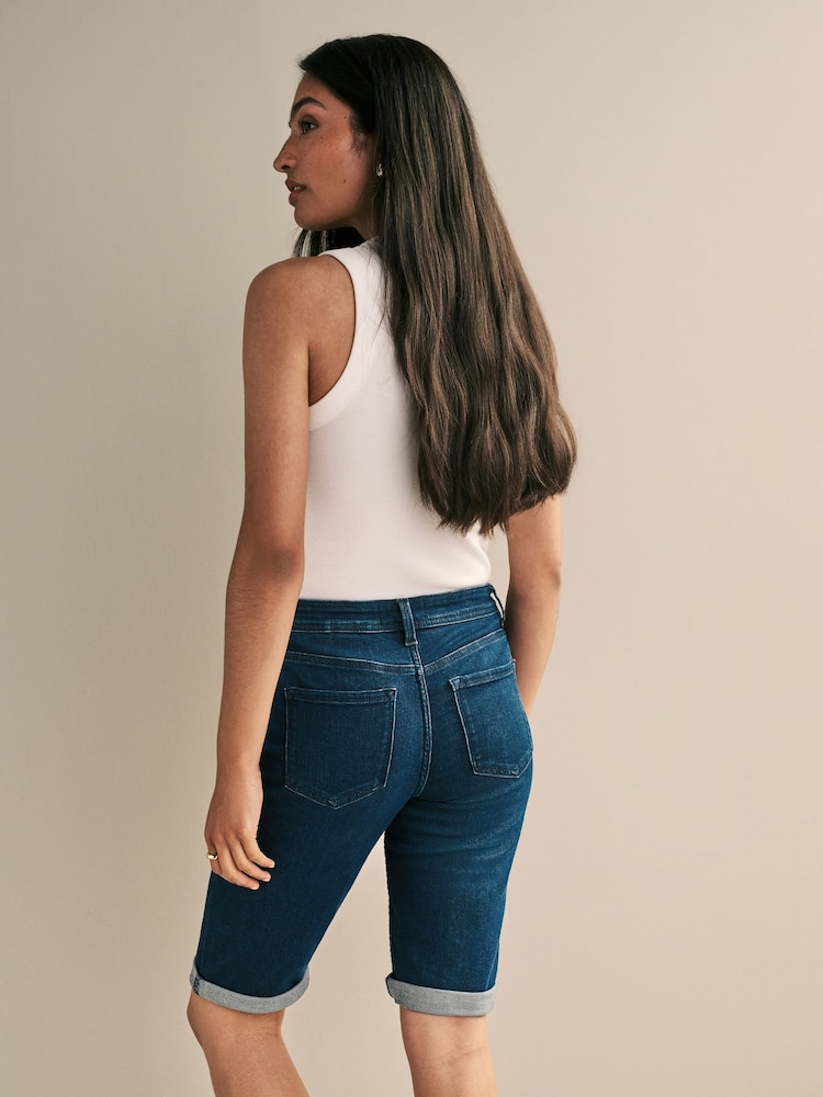 Inky Blue Denim Knee Length Shorts - Image 2 of 5