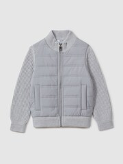 Reiss Soft Grey Melange Trainer Hybrid Zip Through Quilted Jacket - Image 1 of 8