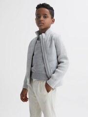 Reiss Soft Grey Melange Trainer Hybrid Zip Through Quilted Jacket - Image 6 of 8