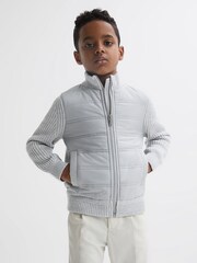 Reiss Soft Grey Melange Trainer Hybrid Zip Through Quilted Jacket - Image 7 of 8