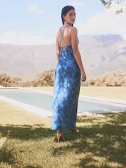 Blue Satin Strappy Tie-Dye Dress - Image 2 of 6