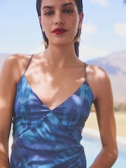 Blue Satin Strappy Tie-Dye Dress - Image 4 of 6