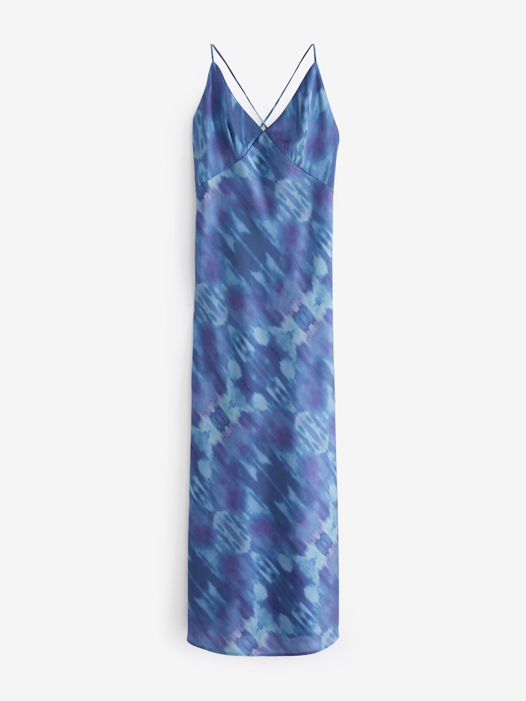 Blue Satin Strappy Tie-Dye Dress - Image 5 of 6