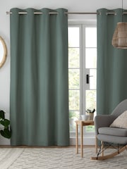 Green Sage Blackout/Thermal Cotton Eyelet Curtains - Image 1 of 7