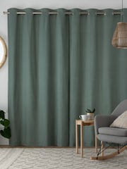 Green Sage Blackout/Thermal Cotton Eyelet Curtains - Image 3 of 7