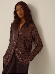 Monsoon Shelby Sequin Fringe Satin Shirt - Εικόνα 1 από 3