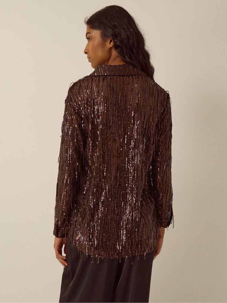 Monsoon Shelby Sequin Fringe Satin Shirt - Εικόνα 2 από 3