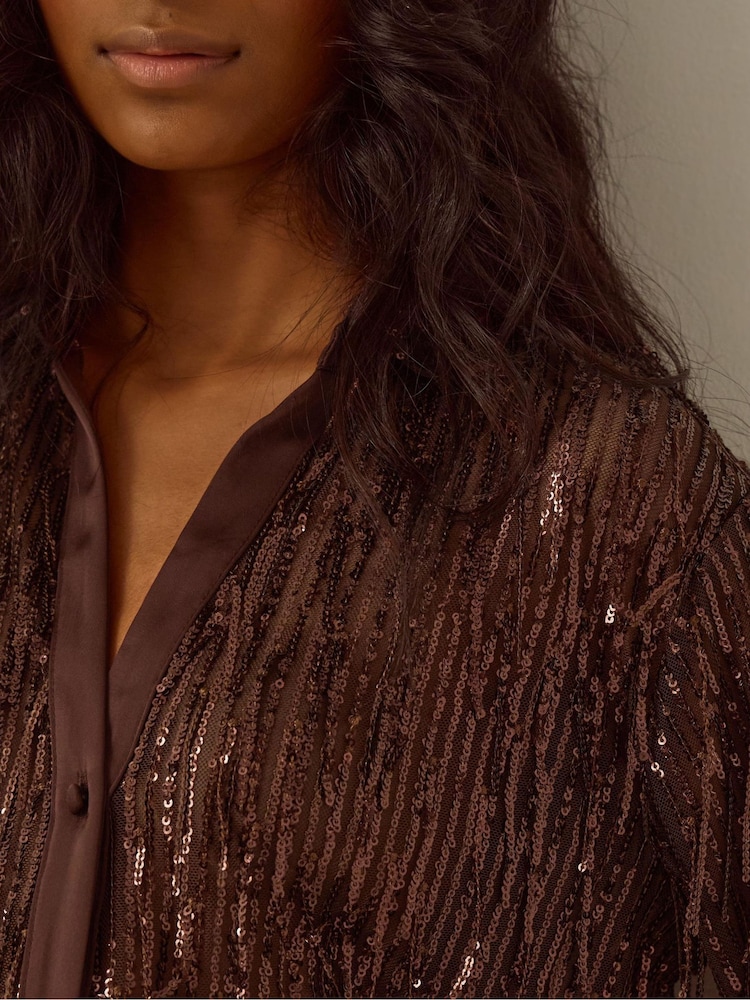 Monsoon Shelby Sequin Fringe Satin Shirt - Εικόνα 3 από 3