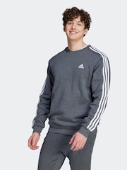 adidas Grey Essentials Fleece 3 Stripes Sweatshirt - Image 1 of 7