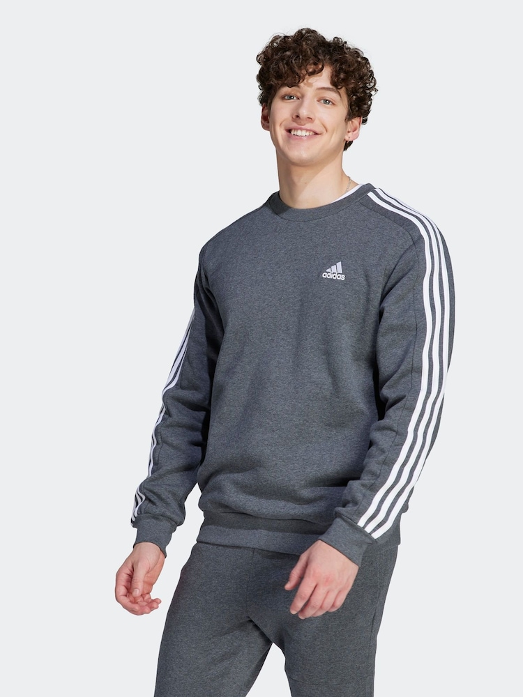 adidas Grey Essentials Fleece 3 Stripes Sweatshirt - Image 1 of 7