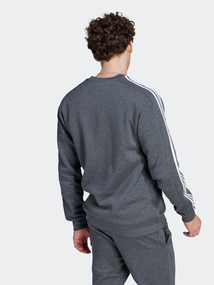 adidas Grey Essentials Fleece 3 Stripes Sweatshirt - Image 2 of 7