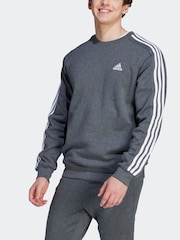 adidas Grey Essentials Fleece 3 Stripes Sweatshirt - Image 3 of 7