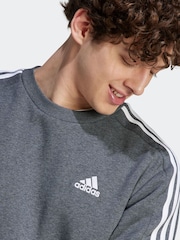 adidas Grey Essentials Fleece 3 Stripes Sweatshirt - Image 5 of 7