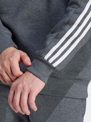 adidas Grey Essentials Fleece 3 Stripes Sweatshirt - Image 6 of 7