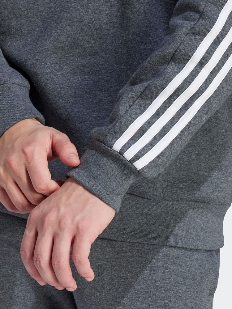 adidas Grey Essentials Fleece 3 Stripes Sweatshirt - Image 6 of 7