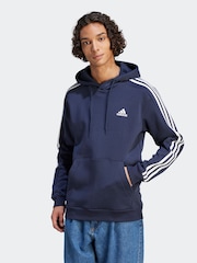 adidas Navy/White Essentials Fleece 3-Stripes 100% Cotton Hoodie - Image 1 of 7