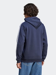 adidas Navy/White Essentials Fleece 3-Stripes 100% Cotton Hoodie - Image 2 of 7
